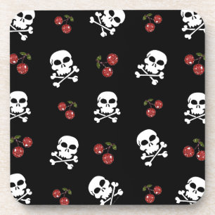 RAB Rockabilly Skulls en Cherries op zwart Drankjes Onderzetter
