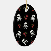 RAB Rockabilly Skulls en Cherries op zwart Keramisch Ornament (Rechts)