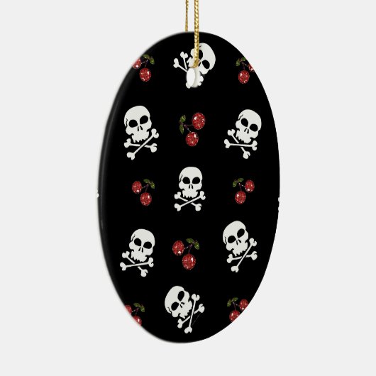 RAB Rockabilly Skulls en Cherries op zwart Keramisch Ornament (Rechts)