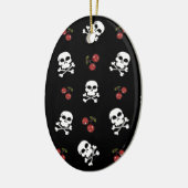 RAB Rockabilly Skulls en Cherries op zwart Keramisch Ornament (Links)