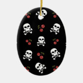 RAB Rockabilly Skulls en Cherries op zwart Keramisch Ornament (Voorkant)