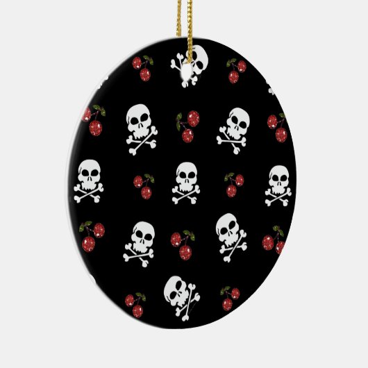 RAB Rockabilly Skulls en Cherries op zwart Keramisch Ornament (Rechts)