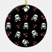 RAB Rockabilly Skulls en Cherries op zwart Keramisch Ornament (Voorkant)
