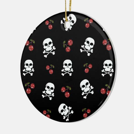 RAB Rockabilly Skulls en Cherries op zwart Keramisch Ornament (Links)