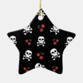 RAB Rockabilly Skulls en Cherries op zwart Keramisch Ornament (Voorkant)