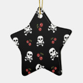 RAB Rockabilly Skulls en Cherries op zwart Keramisch Ornament (Links)