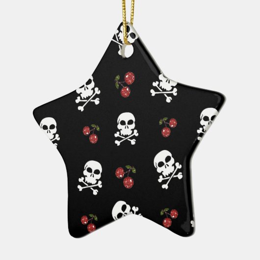 RAB Rockabilly Skulls en Cherries op zwart Keramisch Ornament (Links)