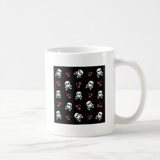 RAB Rockabilly Skulls en Cherries op zwart Koffiemok (Rechts)