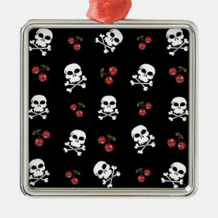 RAB Rockabilly Skulls en Cherries op zwart Metalen Ornament