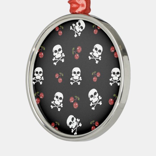 RAB Rockabilly Skulls en Cherries op zwart Metalen Ornament (Links)