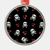 RAB Rockabilly Skulls en Cherries op zwart Metalen Ornament (Voorkant)