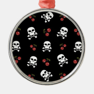RAB Rockabilly Skulls en Cherries op zwart Metalen Ornament