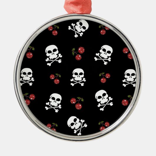 RAB Rockabilly Skulls en Cherries op zwart Metalen Ornament (Voorkant)