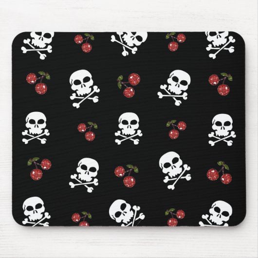 RAB Rockabilly Skulls en Cherries op zwart Muismat (Voorkant)
