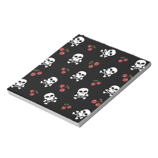 RAB Rockabilly Skulls en Cherries op zwart Notitieblok (Linkerzijde)