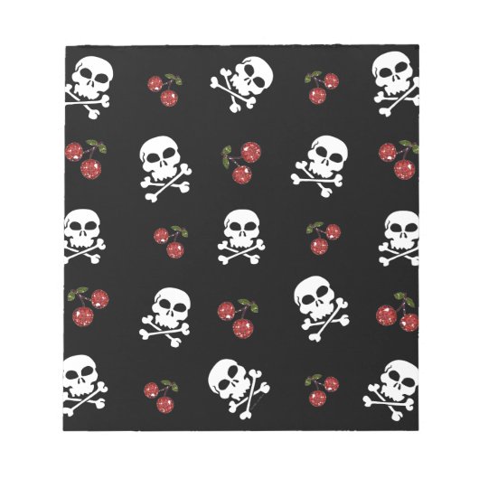 RAB Rockabilly Skulls en Cherries op zwart Notitieblok (Voorkant)