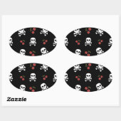RAB Rockabilly Skulls en Cherries op zwart Ovale Sticker (Vel)
