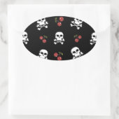 RAB Rockabilly Skulls en Cherries op zwart Ovale Sticker (Tas)