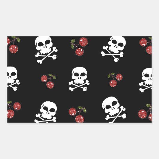 RAB Rockabilly Skulls en Cherries op zwart Rechthoekige Sticker (Voorkant)