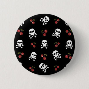 RAB Rockabilly Skulls en Cherries op zwart Ronde Button 5,7 Cm