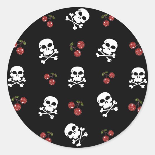 RAB Rockabilly Skulls en Cherries op zwart Ronde Sticker (Voorkant)