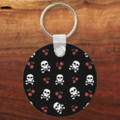 RAB Rockabilly Skulls en Cherries op zwart Sleutelhanger (Voorkant)