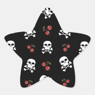 RAB Rockabilly Skulls en Cherries op zwart Ster Sticker