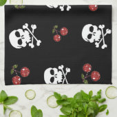 RAB Rockabilly Skulls en Cherries op zwart Theedoek (Gevouwen)
