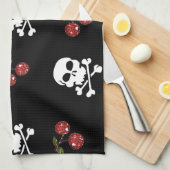 RAB Rockabilly Skulls en Cherries op zwart Theedoek (Quarter Fold)