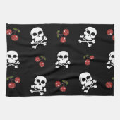 RAB Rockabilly Skulls en Cherries op zwart Theedoek (Horizontaal)