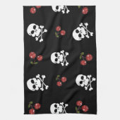 RAB Rockabilly Skulls en Cherries op zwart Theedoek (Verticaal)