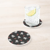 RAB Rockabilly Skulls en Cherries op zwart Zandsteen Onderzetter (Zijkant)