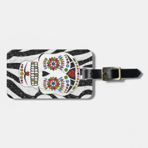 RAB Rockabilly Sugar Skull op Zebra Print Bagagelabel