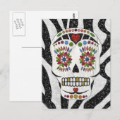 RAB Rockabilly Sugar Skull op Zebra Print Briefkaart (Voorkant / Achterkant)