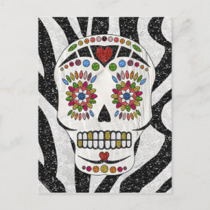 RAB Rockabilly Sugar Skull op Zebra Print Briefkaart