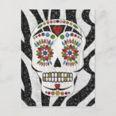 RAB Rockabilly Sugar Skull op Zebra Print Briefkaart (Voorkant)