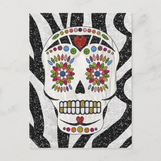RAB Rockabilly Sugar Skull op Zebra Print Briefkaart (Voorkant)