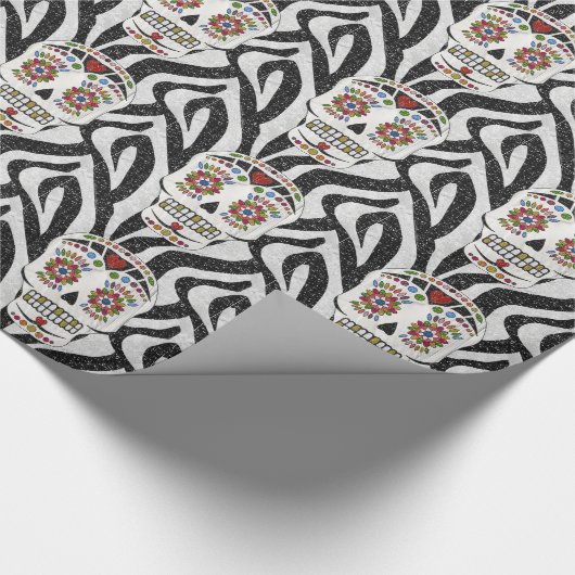 RAB Rockabilly Sugar Skull op Zebra Print Cadeaupapier (Hoek)