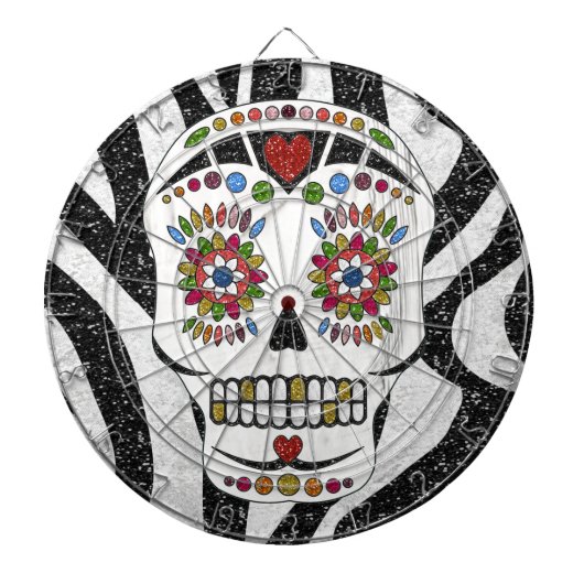 RAB Rockabilly Sugar Skull op Zebra Print Dartbord (Voorkant)