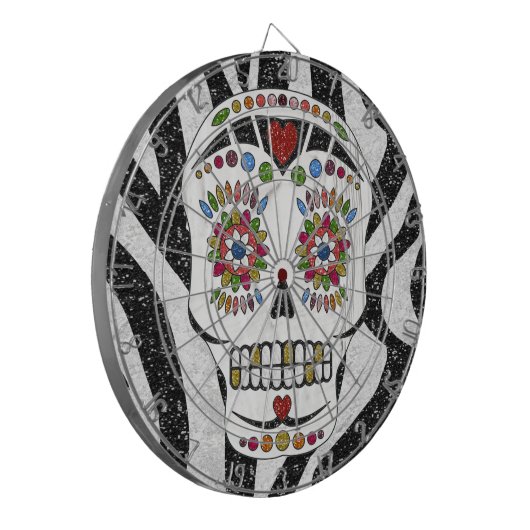 RAB Rockabilly Sugar Skull op Zebra Print Dartbord (Voorkant Links)