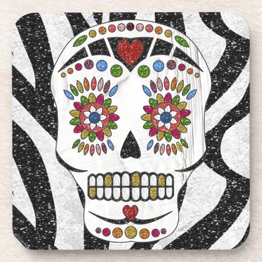 RAB Rockabilly Sugar Skull op Zebra Print Drankjes Onderzetter (Voorkant)