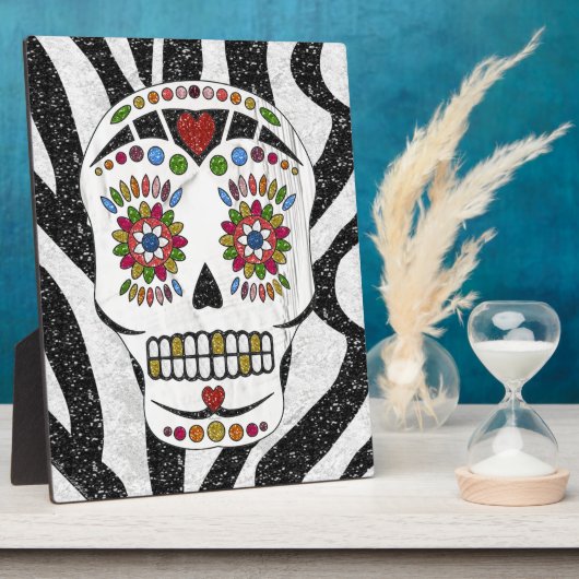 RAB Rockabilly Sugar Skull op Zebra Print Fotoplaat (Zijkant)