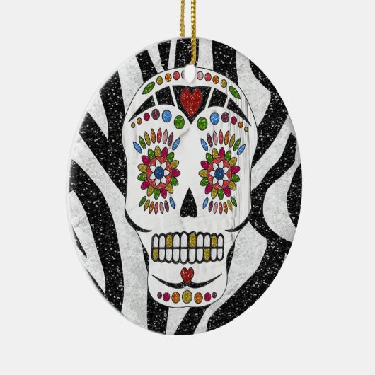 RAB Rockabilly Sugar Skull op Zebra Print Keramisch Ornament (Rechts)