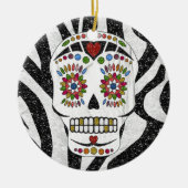 RAB Rockabilly Sugar Skull op Zebra Print Keramisch Ornament (Voorkant)