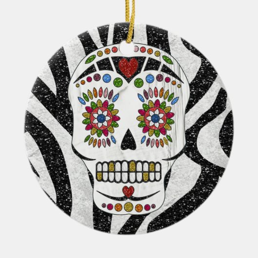 RAB Rockabilly Sugar Skull op Zebra Print Keramisch Ornament (Voorkant)
