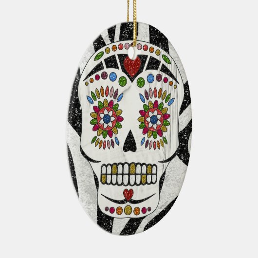 RAB Rockabilly Sugar Skull op Zebra Print Keramisch Ornament (Rechts)