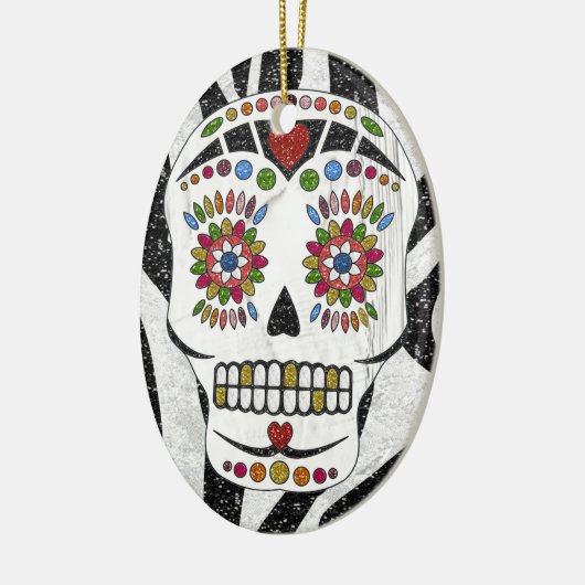 RAB Rockabilly Sugar Skull op Zebra Print Keramisch Ornament (Links)
