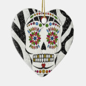 RAB Rockabilly Sugar Skull op Zebra Print Keramisch Ornament (Rechts)