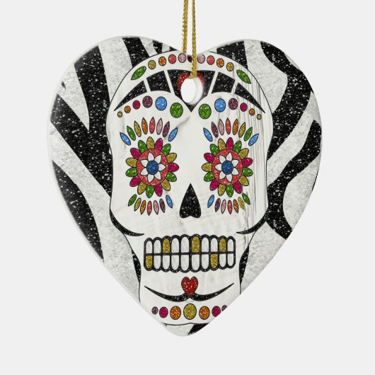 RAB Rockabilly Sugar Skull op Zebra Print Keramisch Ornament (Rechts)