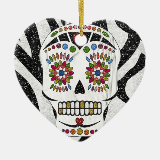 RAB Rockabilly Sugar Skull op Zebra Print Keramisch Ornament (Voorkant)